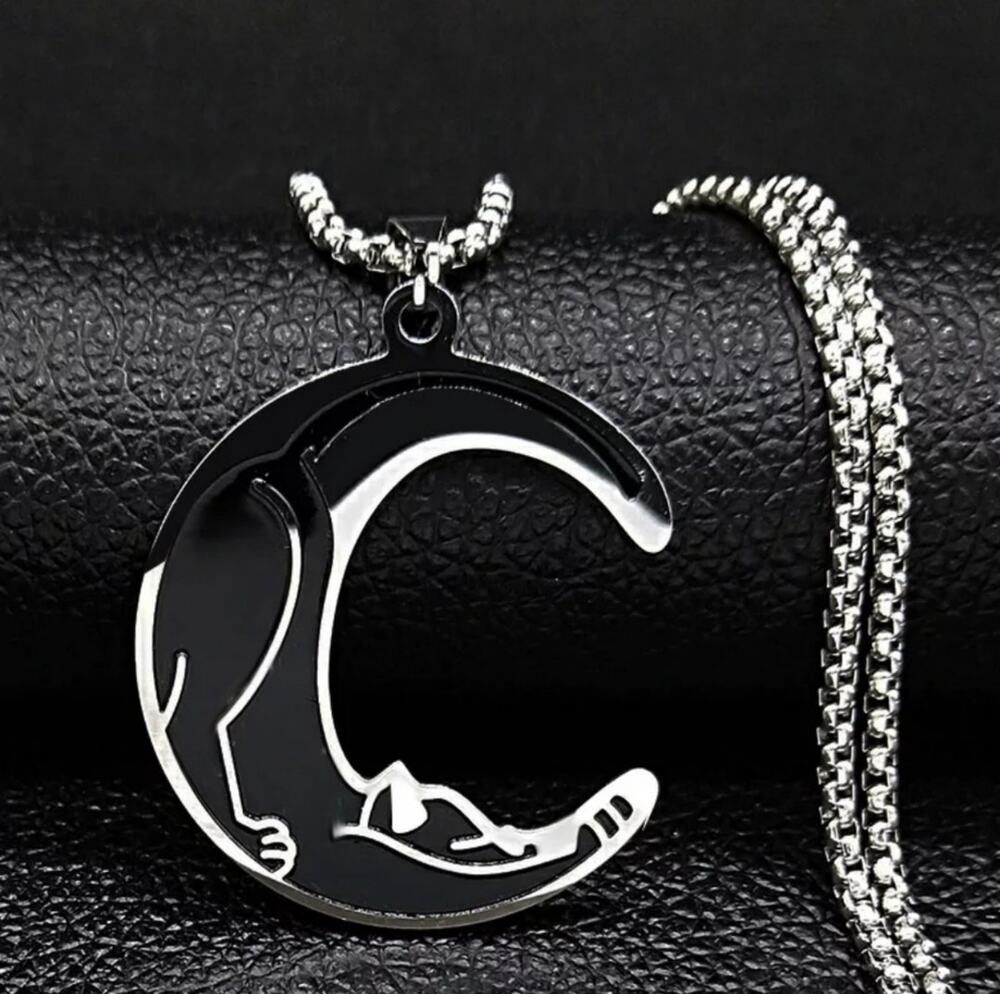 Crescent Moon Kitty Cat Necklace
